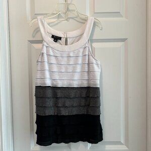 AB STUDIO Black/Gray/White Sleeveless Top, M, Layers, Stretchy, Scoop Neck, NWOT